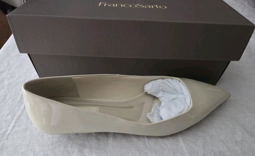 New Franco Sarto L Prella Size 8 W Women Slip On White Sky Low Heels, Pointy Toe
